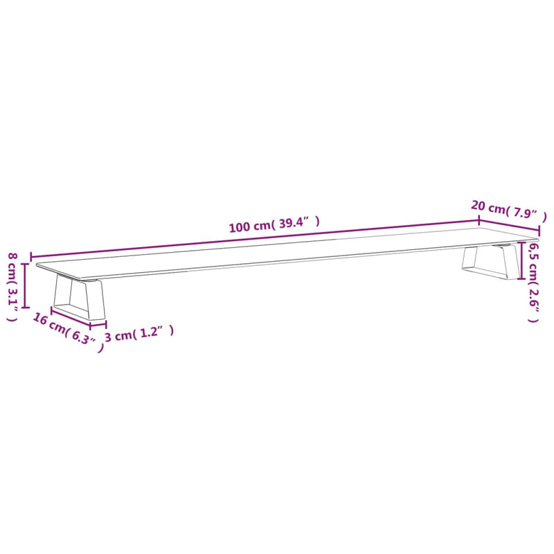 vidaXL Monitor Stand Black 100x20x8 cm Tempered Glass and Metal