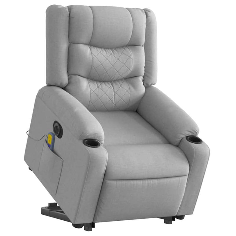 vidaXL Electric Stand up Massage Recliner Chair Light Grey Fabric