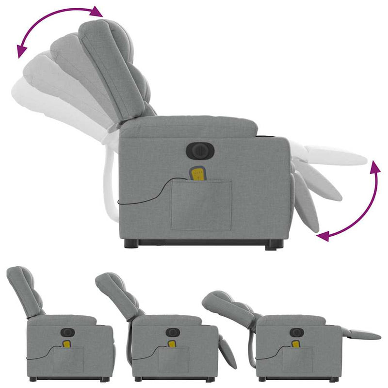 vidaXL Electric Stand up Massage Recliner Chair Light Grey Fabric