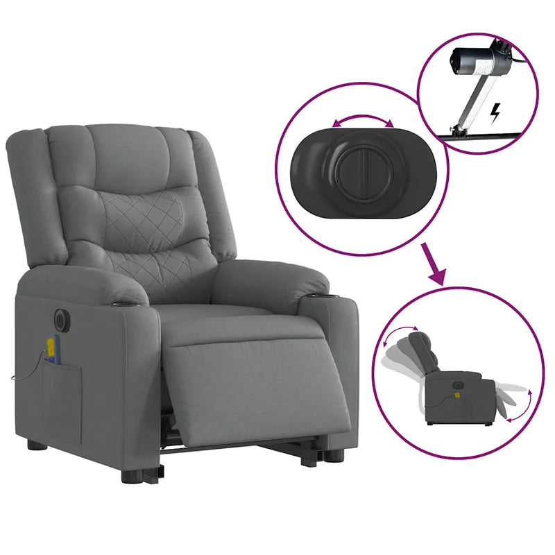 Electric Stand up Massage Recliner Chair Dark Grey Fabric