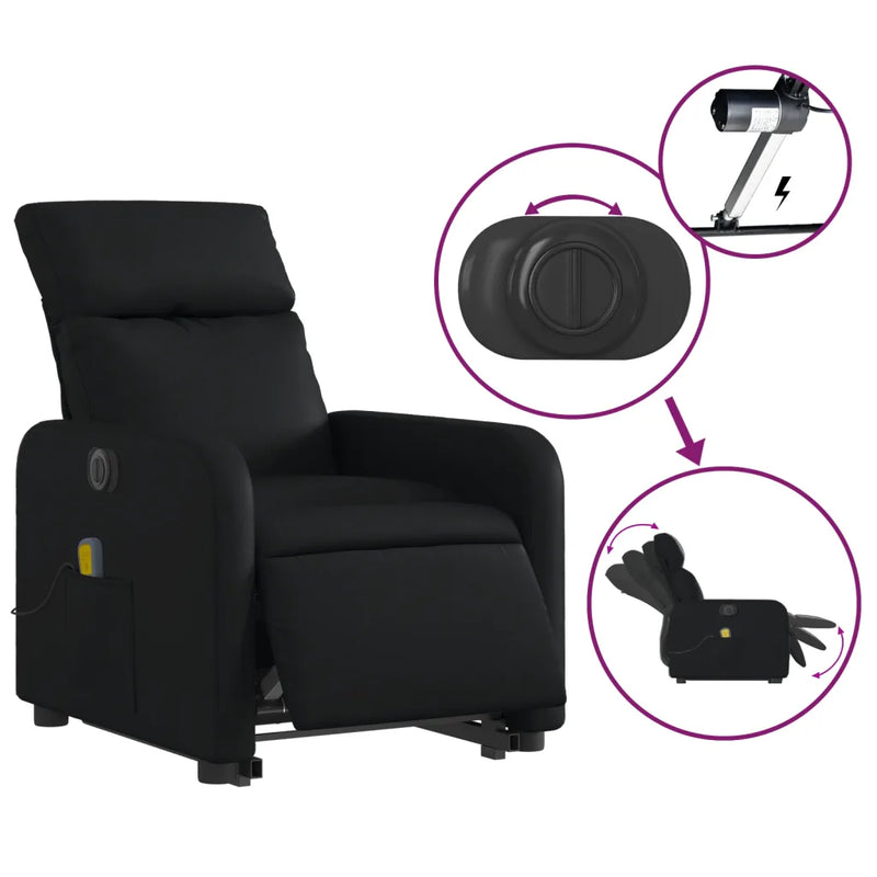 Electric Stand up Massage Recliner Chair Black Faux Leather