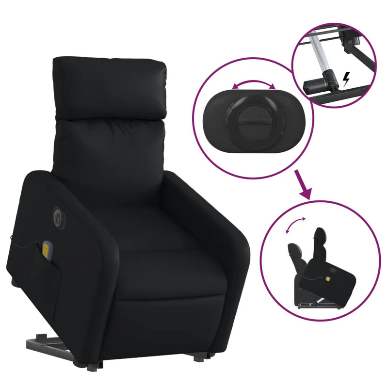 Electric Stand up Massage Recliner Chair Black Faux Leather
