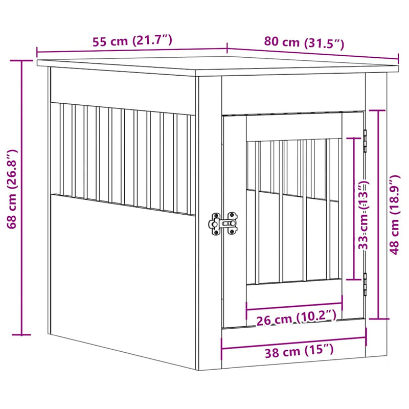 vidaXL Dog Crate Furniture Black 55x80x68 cm Engineered Wood