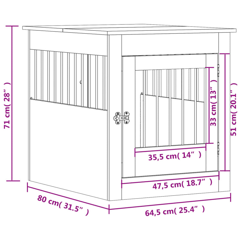 vidaXL Dog Crate Furniture Black 64.5x80x71 cm Engineered Wood