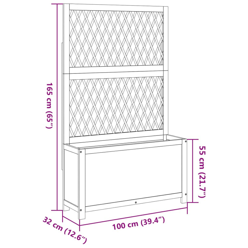 Planter with Trellis 100x32x165 cm Solid Wood Acacia