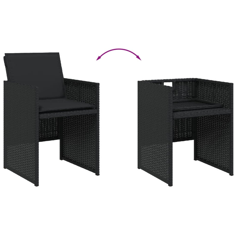 vidaXL Garden Chairs with Cushions 4 pcs Black Poly Rattan