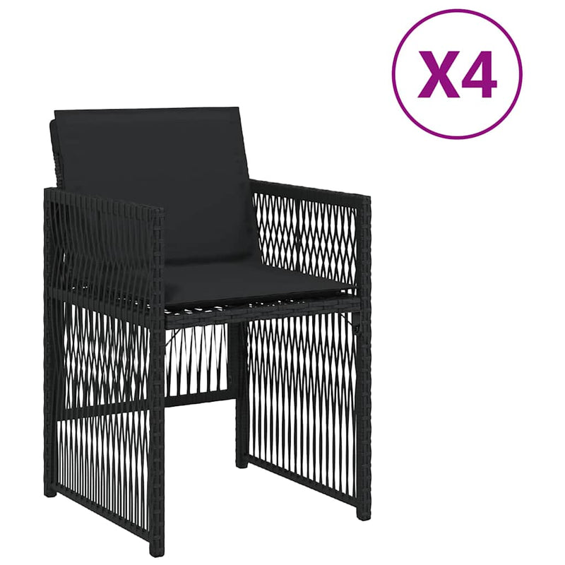 Garden Chairs with Cushions 4 pcs Black Poly Rattan