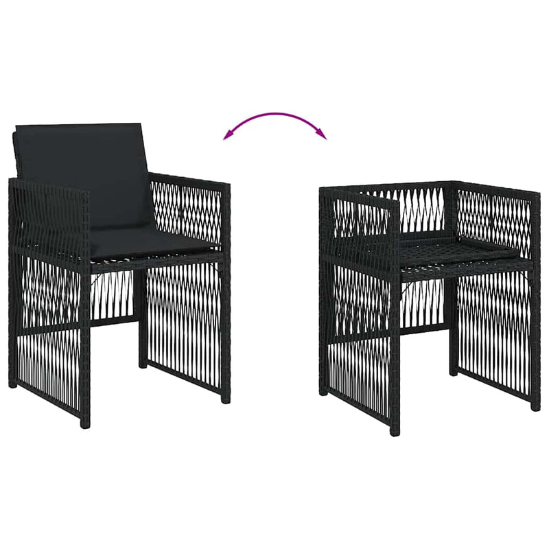 Garden Chairs with Cushions 4 pcs Black Poly Rattan