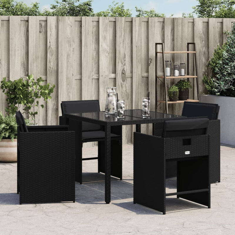 vidaXL Garden Chairs with Cushions 4 pcs Black Poly Rattan