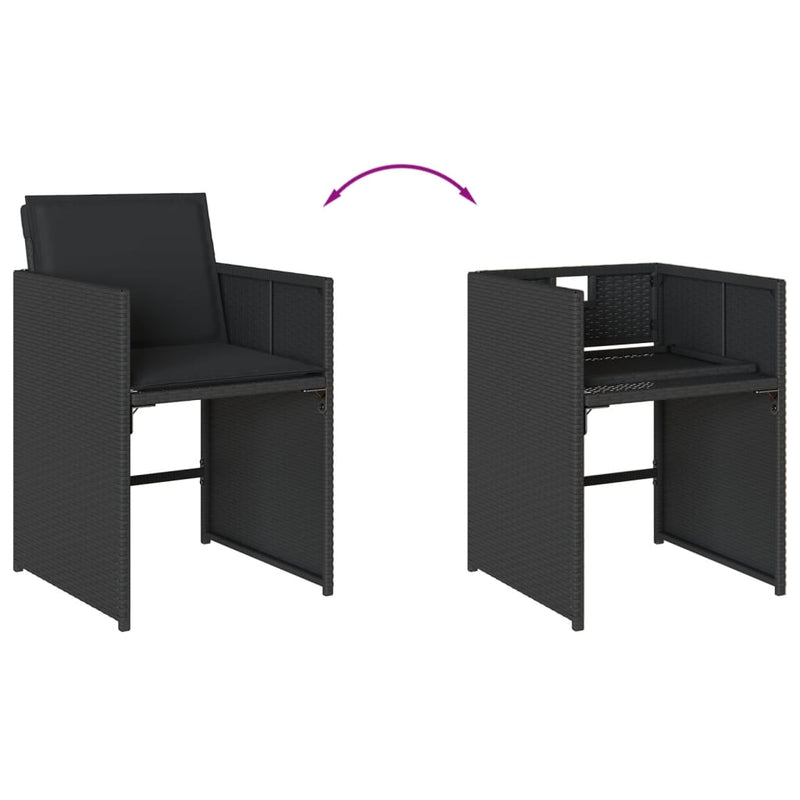 vidaXL Garden Chairs with Cushions 4 pcs Black Poly Rattan