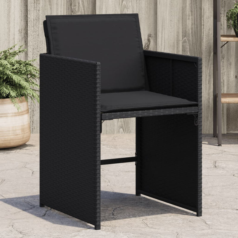 vidaXL Garden Chairs with Cushions 4 pcs Black Poly Rattan