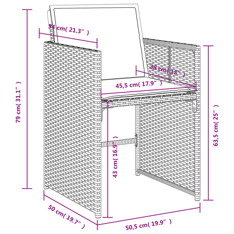 vidaXL Garden Chairs with Cushions 4 pcs Grey Poly Rattan