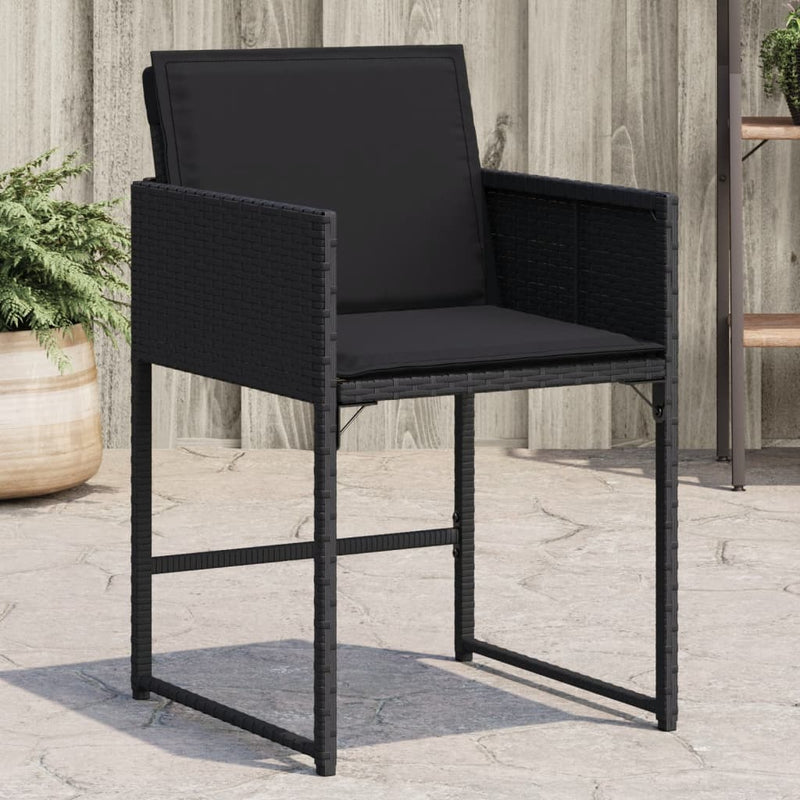 vidaXL Garden Chairs with Cushions 4 pcs Black Poly Rattan
