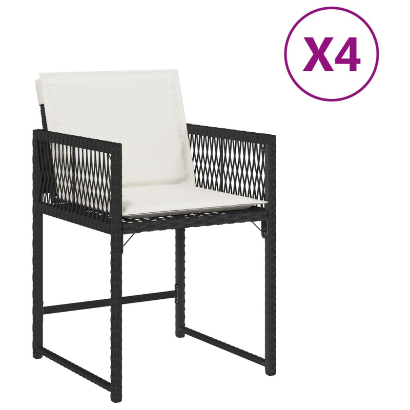 vidaXL Garden Chairs with Cushions 4 pcs Black Poly Rattan