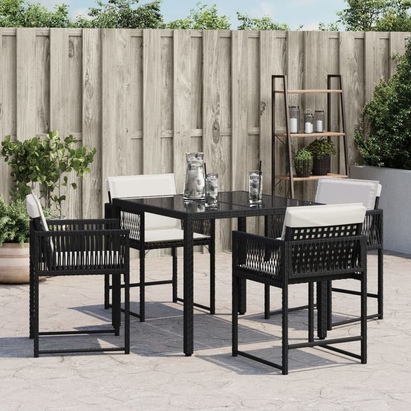 Garden Chairs with Cushions 4 pcs Black Poly Rattan