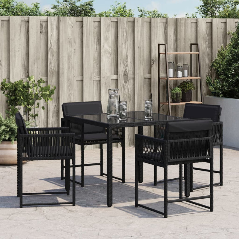 Garden Chairs with Cushions 4 pcs Black Poly Rattan