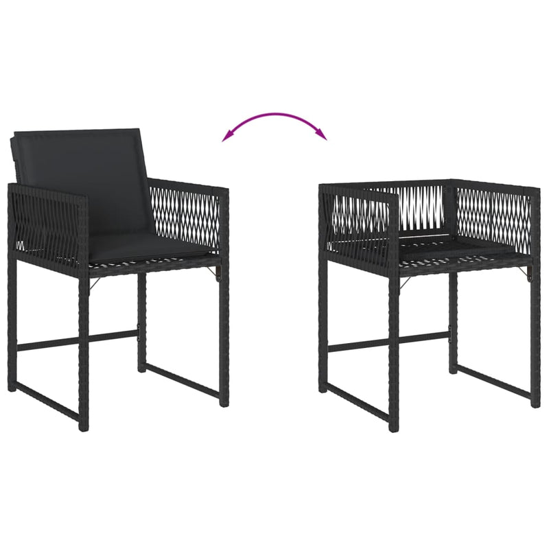 vidaXL Garden Chairs with Cushions 4 pcs Black Poly Rattan