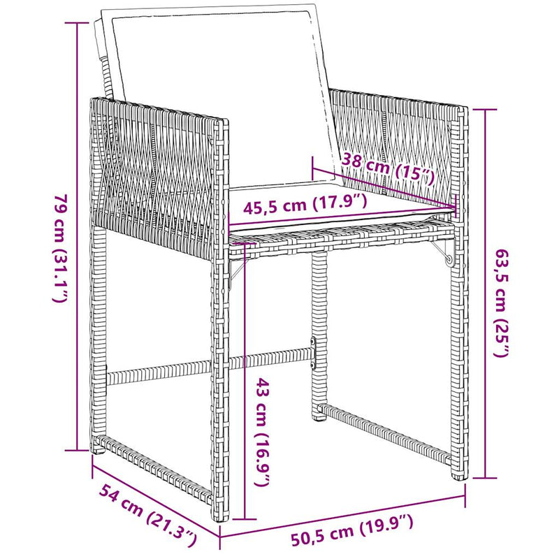 vidaXL Garden Chairs with Cushions 4 pcs Grey Poly Rattan