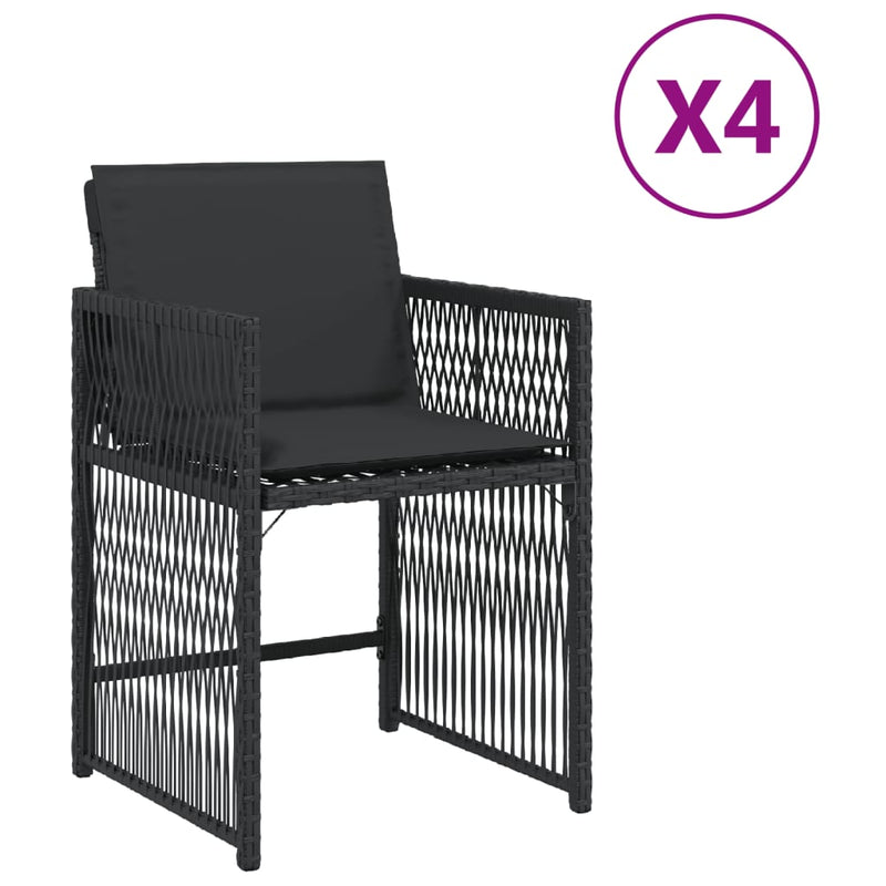 vidaXL Garden Chairs with Cushions 4 pcs Black Poly Rattan