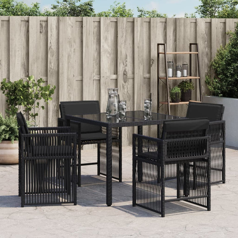 vidaXL Garden Chairs with Cushions 4 pcs Black Poly Rattan