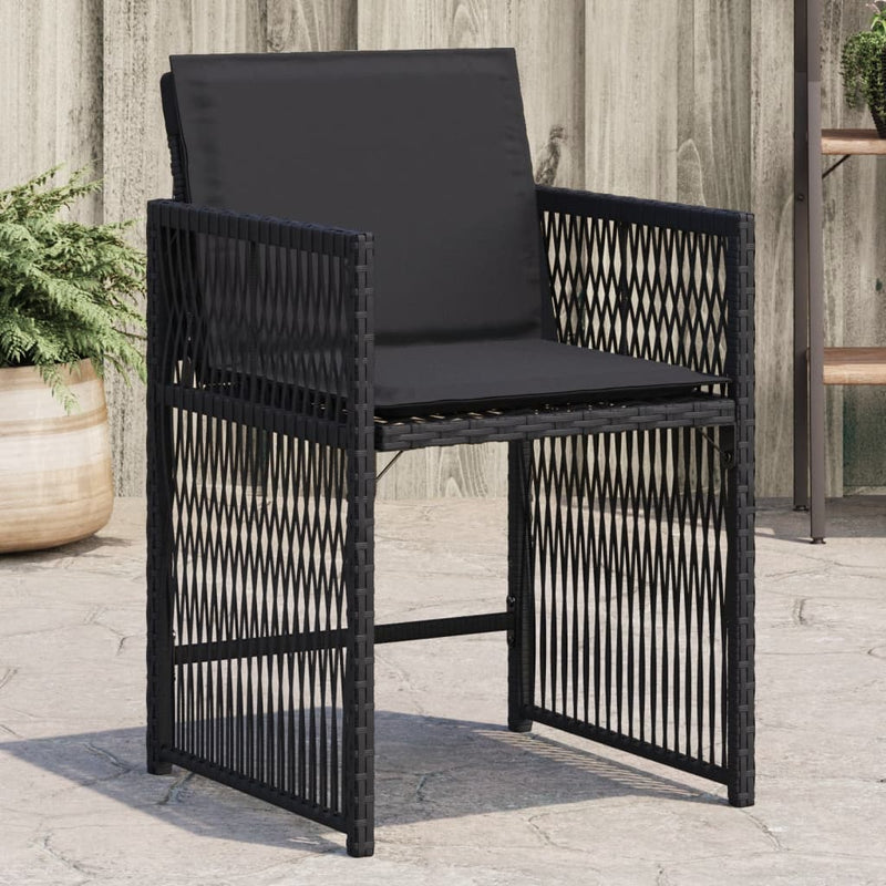 vidaXL Garden Chairs with Cushions 4 pcs Black Poly Rattan