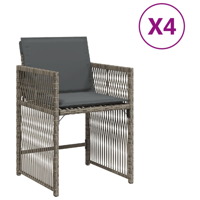 vidaXL Garden Chairs with Cushions 4 pcs Grey Poly Rattan