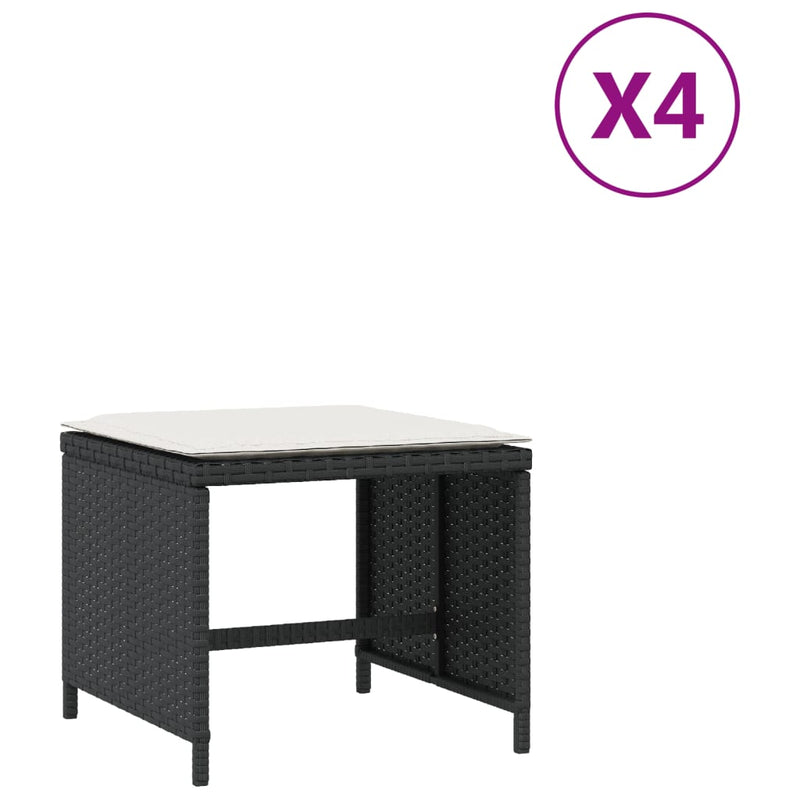 vidaXL Garden Stools with Cushions 4 pcs Black 41x41x36 cm Poly Rattan