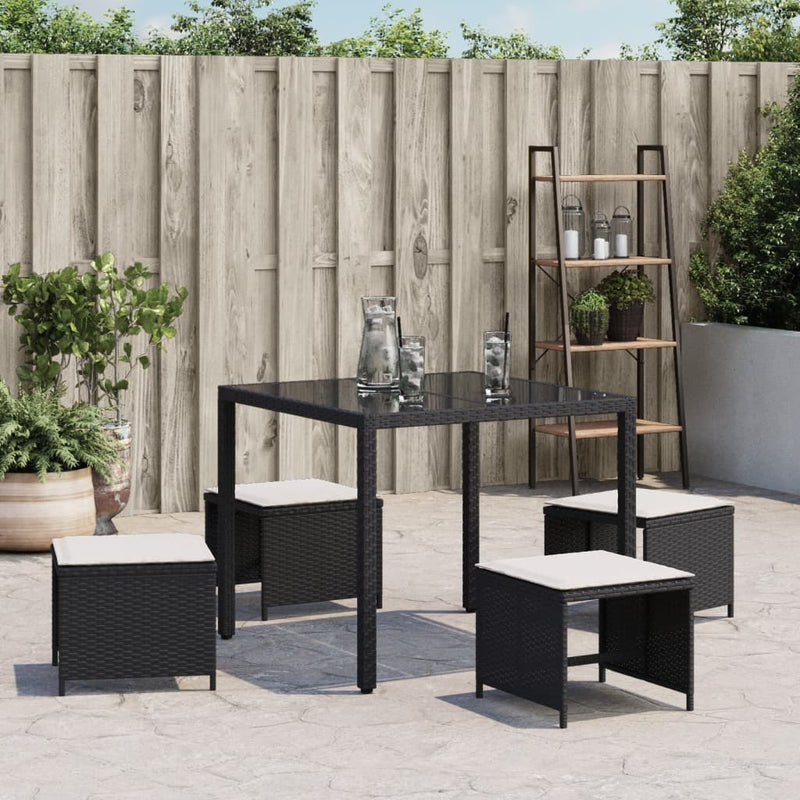 vidaXL Garden Stools with Cushions 4 pcs Black 41x41x36 cm Poly Rattan