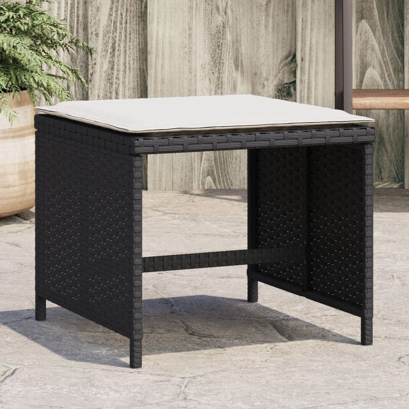 vidaXL Garden Stools with Cushions 4 pcs Black 41x41x36 cm Poly Rattan