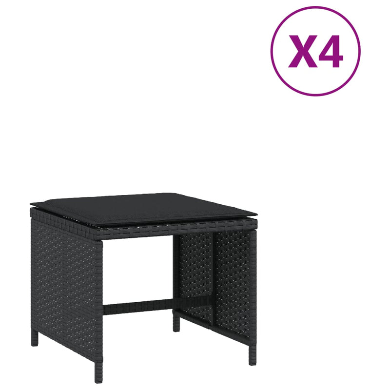 vidaXL Garden Stools with Cushions 4 pcs Black 41x41x36 cm Poly Rattan