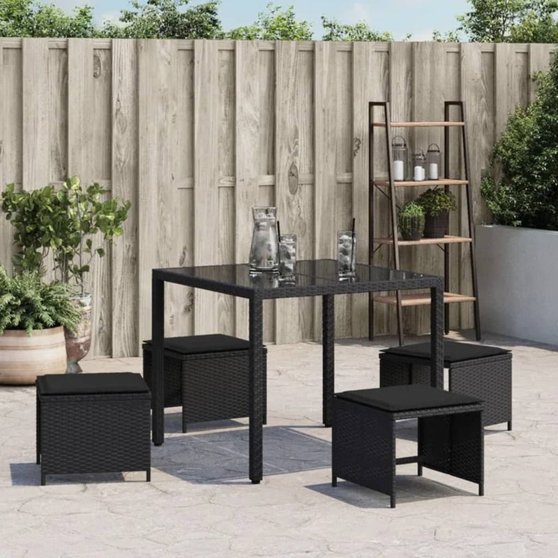 vidaXL Garden Stools with Cushions 4 pcs Black 41x41x36 cm Poly Rattan