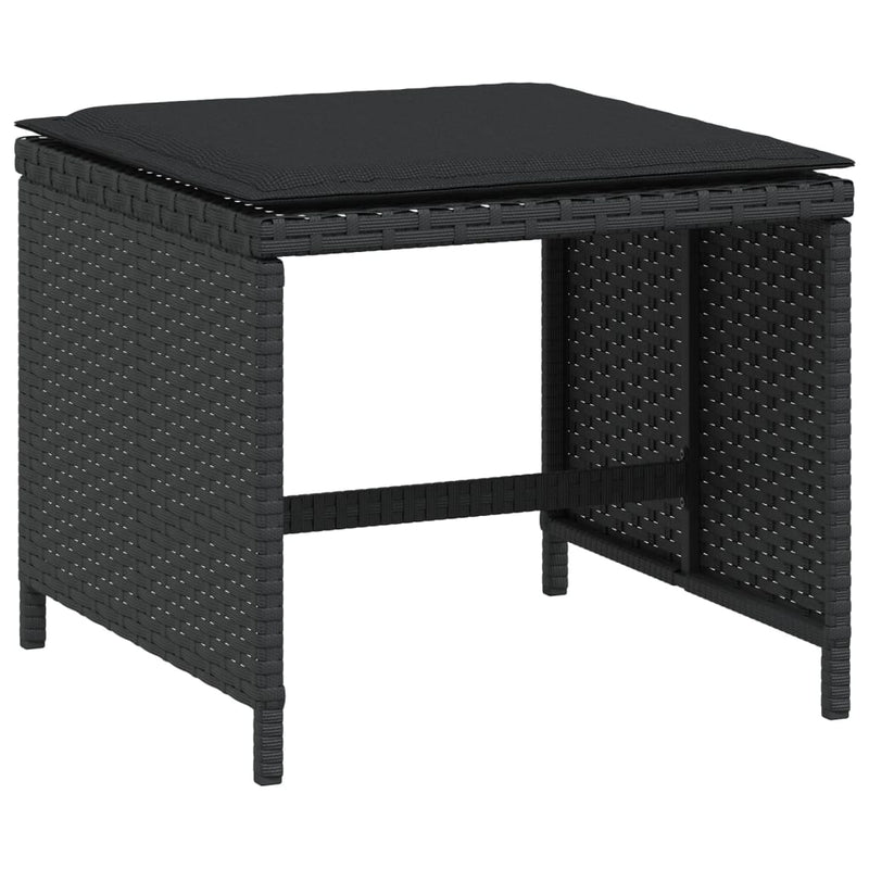 vidaXL Garden Stools with Cushions 4 pcs Black 41x41x36 cm Poly Rattan