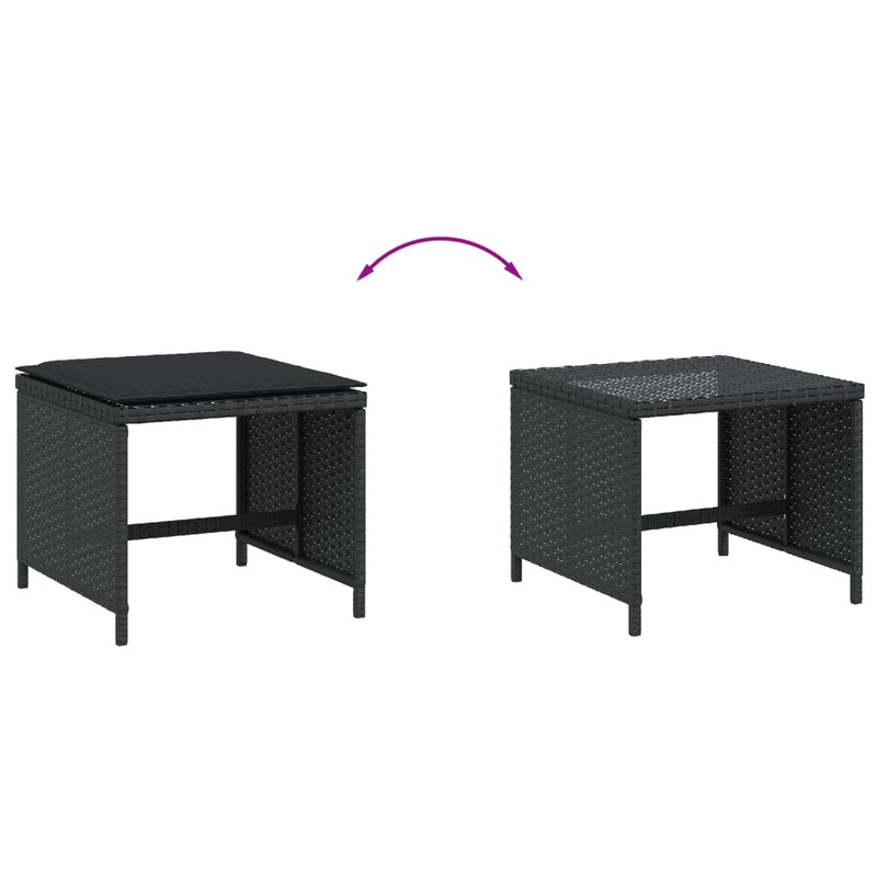 vidaXL Garden Stools with Cushions 4 pcs Black 41x41x36 cm Poly Rattan