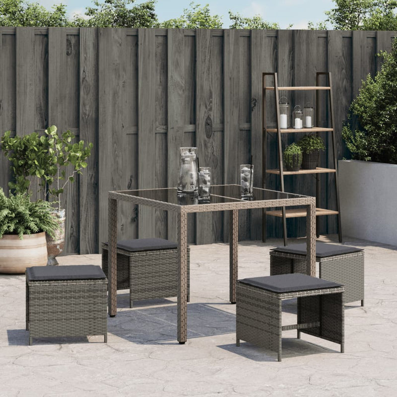vidaXL Garden Stools with Cushions 4 pcs Grey 41x41x36 cm Poly Rattan