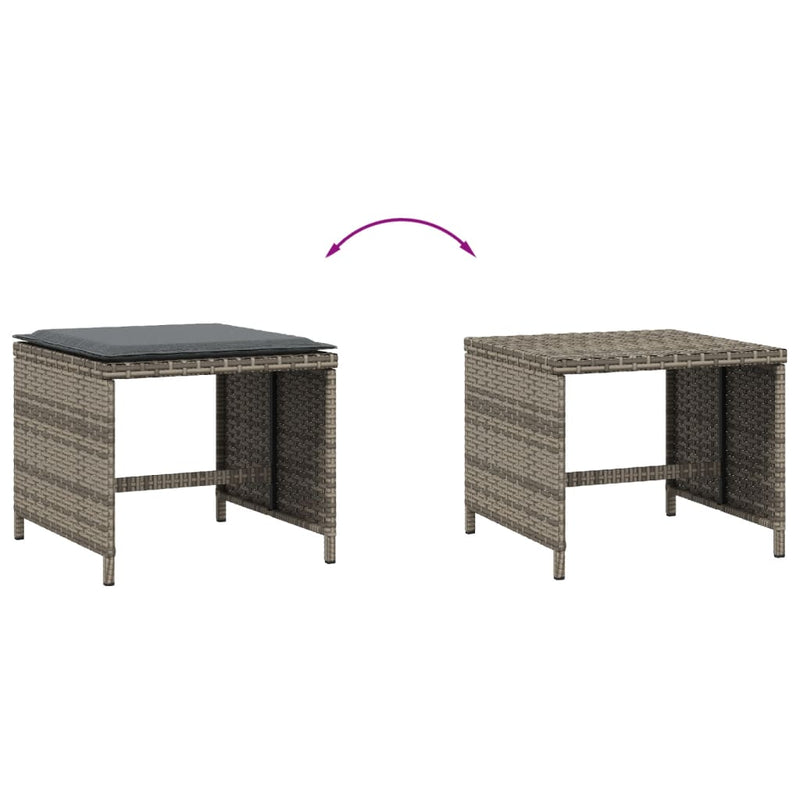vidaXL Garden Stools with Cushions 4 pcs Grey 41x41x36 cm Poly Rattan