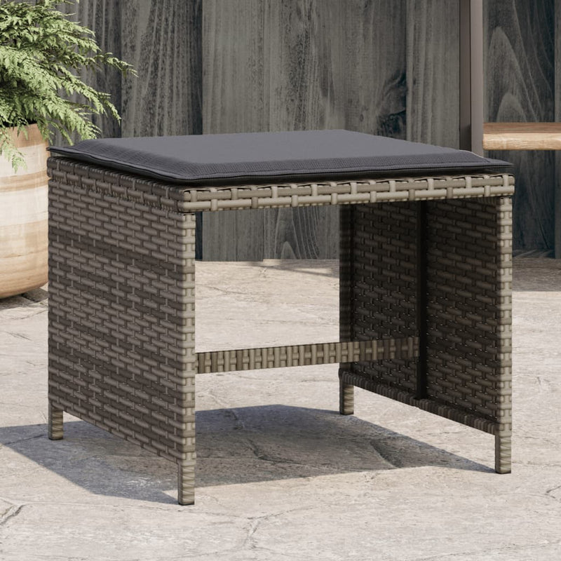 vidaXL Garden Stools with Cushions 4 pcs Grey 41x41x36 cm Poly Rattan