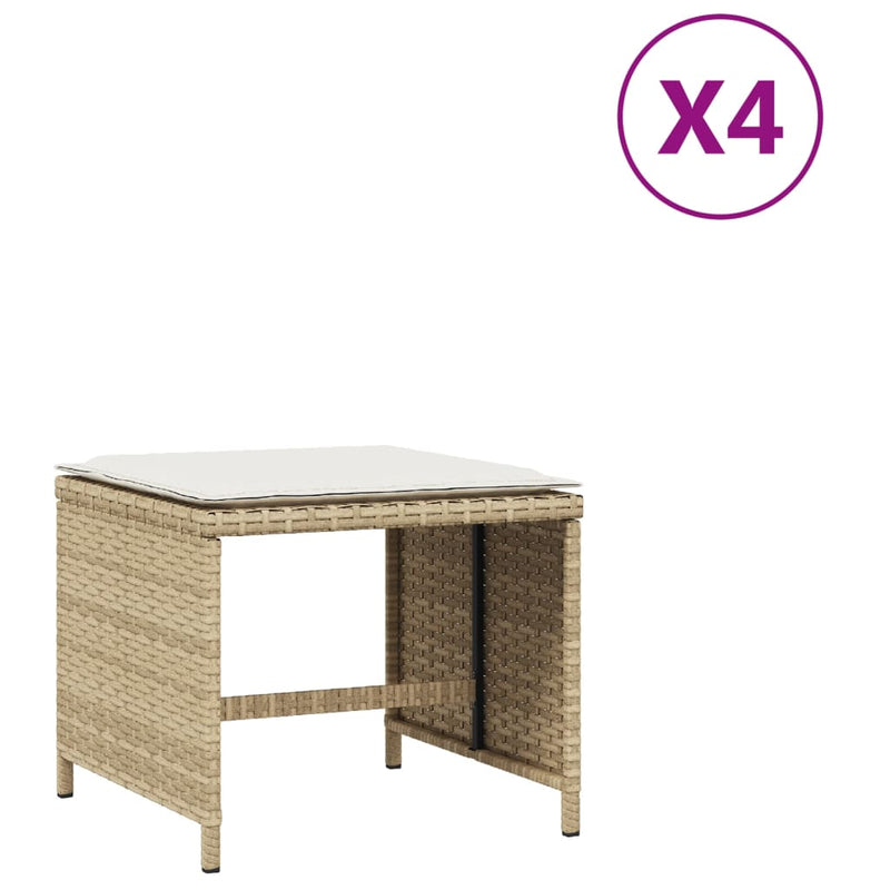 vidaXL Garden Stools with Cushions 4 pcs Beige 41x41x36 cm Poly Rattan