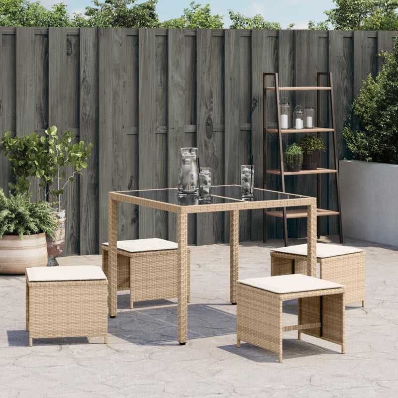 vidaXL Garden Stools with Cushions 4 pcs Beige 41x41x36 cm Poly Rattan