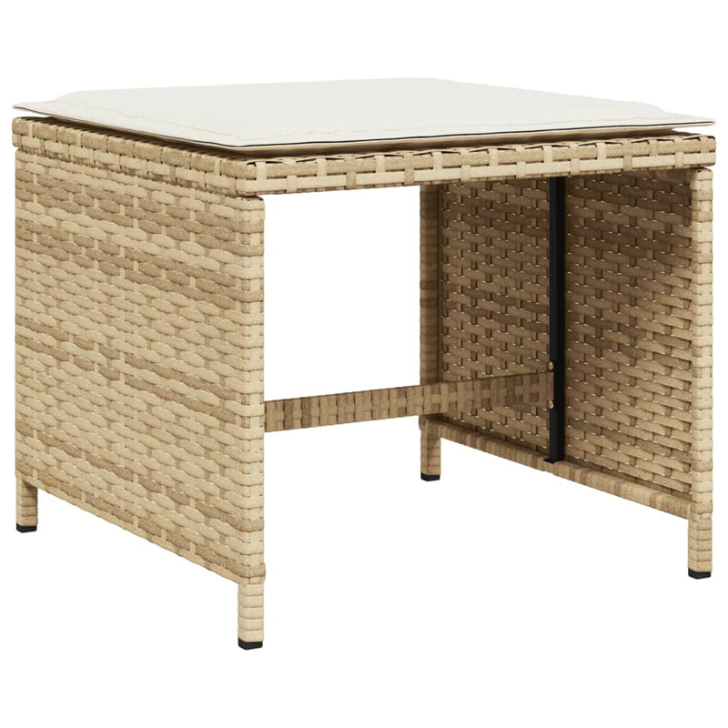 vidaXL Garden Stools with Cushions 4 pcs Beige 41x41x36 cm Poly Rattan