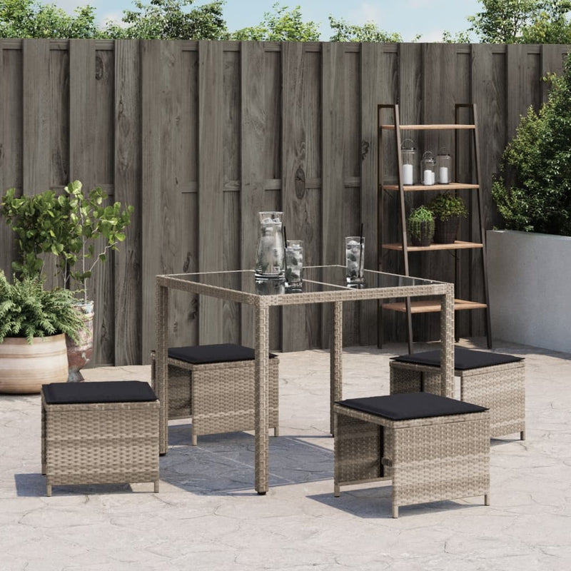 vidaXL Garden Stools with Cushions 4 pcs Light Grey 41x41x36 cm Poly Rattan