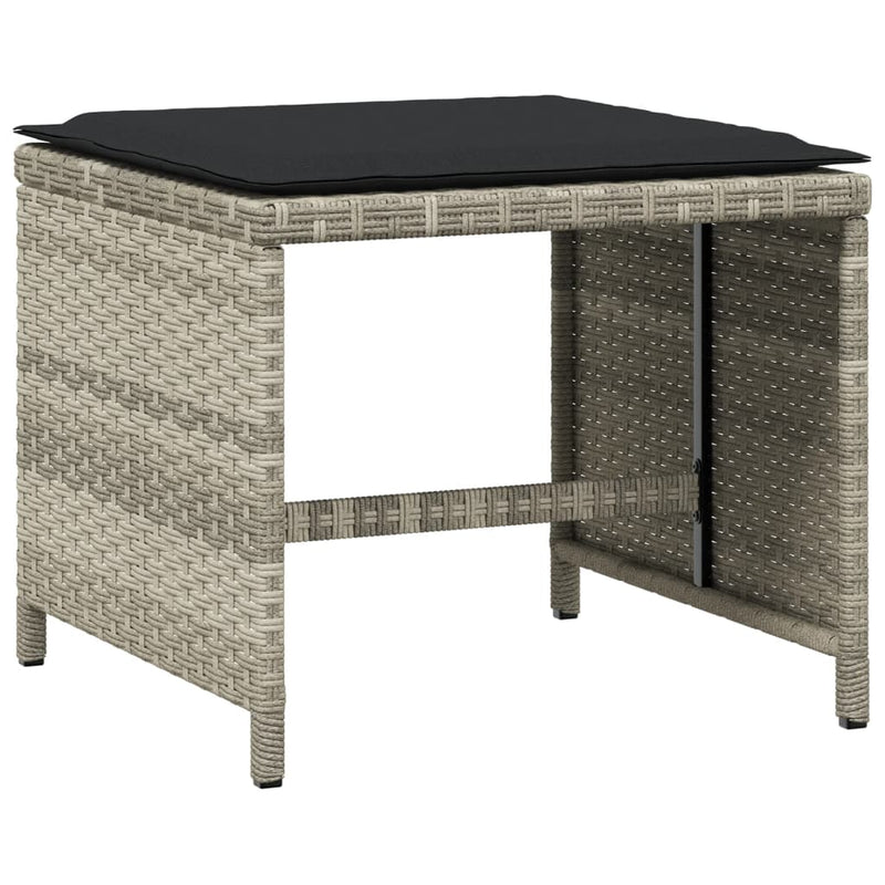 vidaXL Garden Stools with Cushions 4 pcs Light Grey 41x41x36 cm Poly Rattan