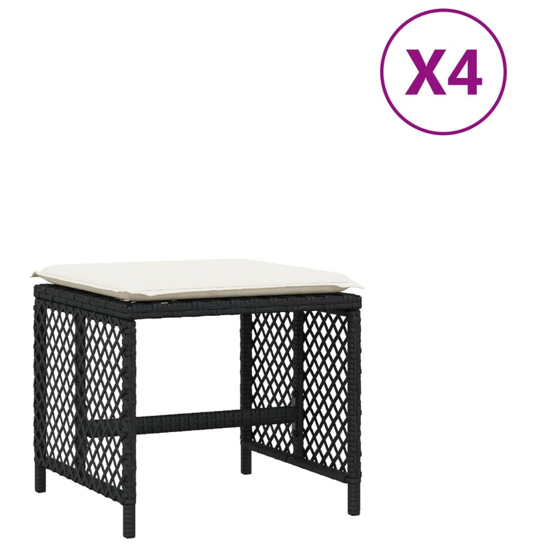 vidaXL Garden Stools with Cushions 4 pcs Black 41x41x36 cm Poly Rattan