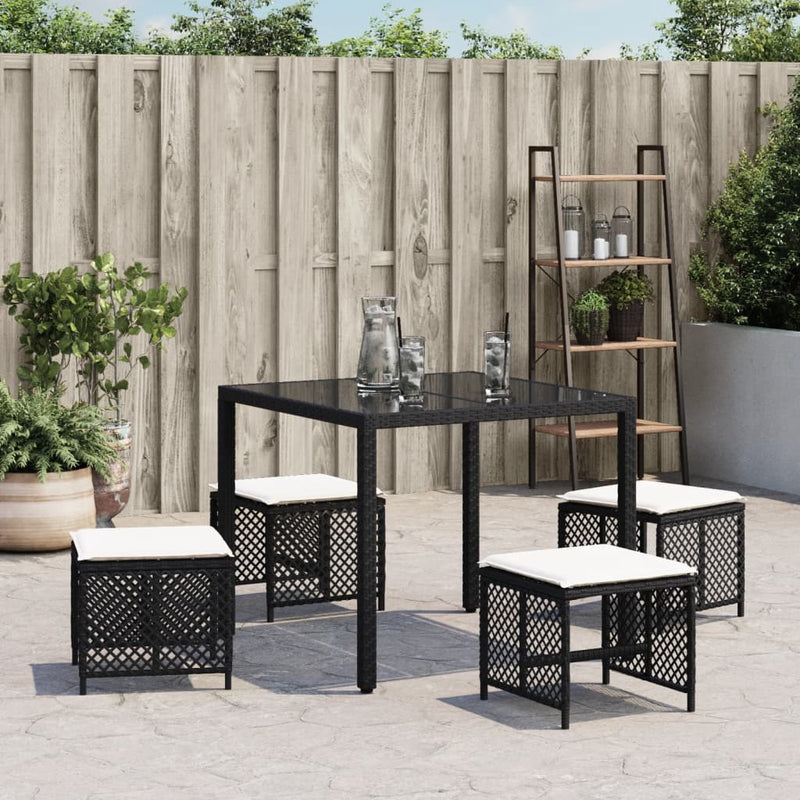 vidaXL Garden Stools with Cushions 4 pcs Black 41x41x36 cm Poly Rattan