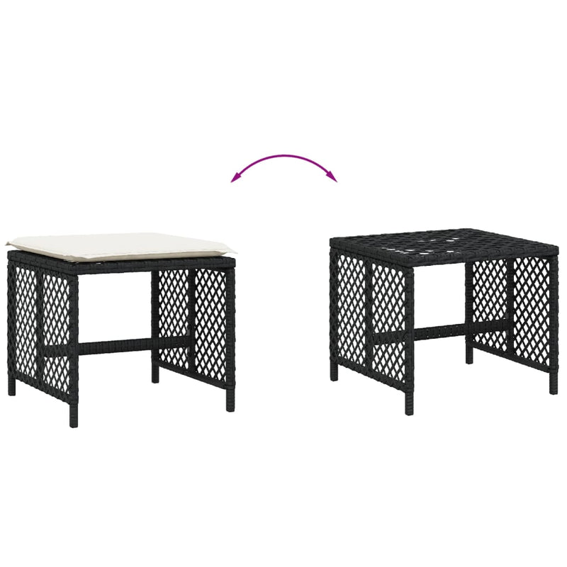vidaXL Garden Stools with Cushions 4 pcs Black 41x41x36 cm Poly Rattan