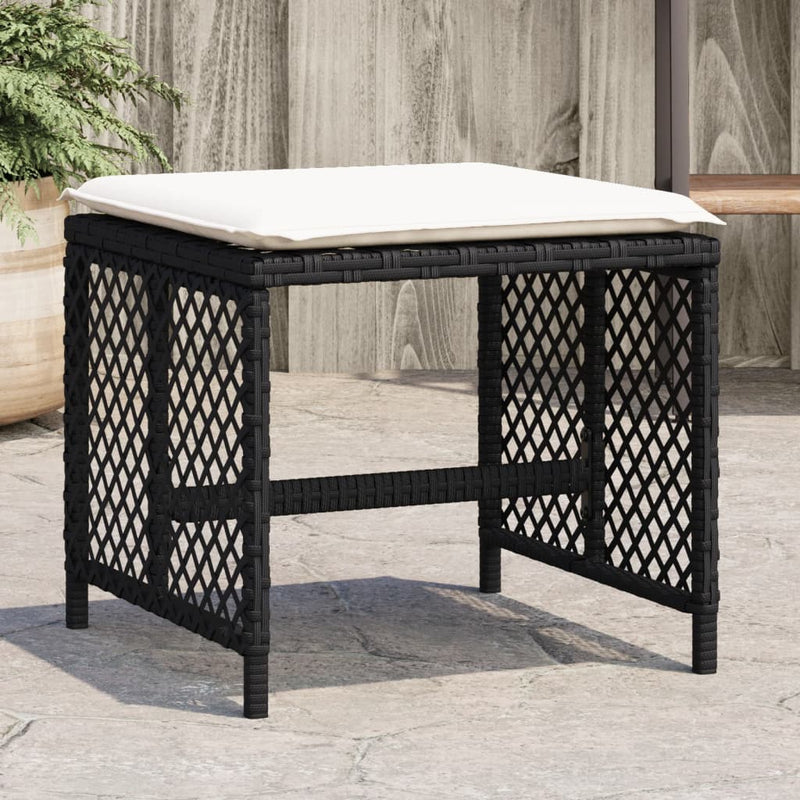 vidaXL Garden Stools with Cushions 4 pcs Black 41x41x36 cm Poly Rattan