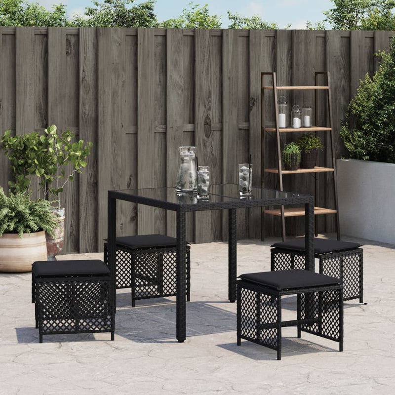 vidaXL Garden Stools with Cushions 4 pcs Black 41x41x36 cm Poly Rattan
