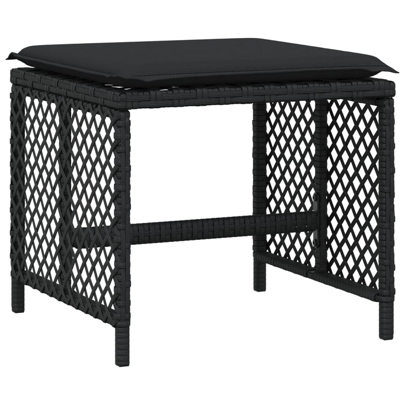 vidaXL Garden Stools with Cushions 4 pcs Black 41x41x36 cm Poly Rattan