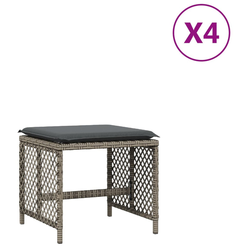 vidaXL Garden Stools with Cushions 4 pcs Grey 41x41x36 cm Poly Rattan