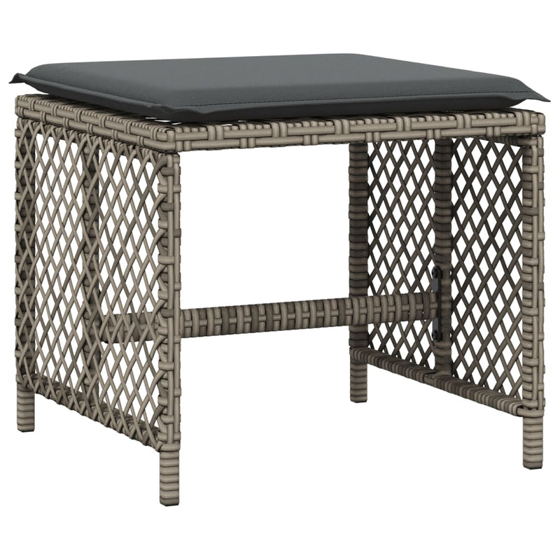 vidaXL Garden Stools with Cushions 4 pcs Grey 41x41x36 cm Poly Rattan