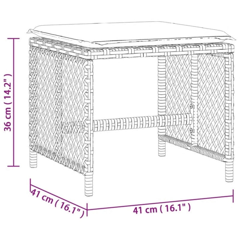 vidaXL Garden Stools with Cushions 4 pcs Grey 41x41x36 cm Poly Rattan
